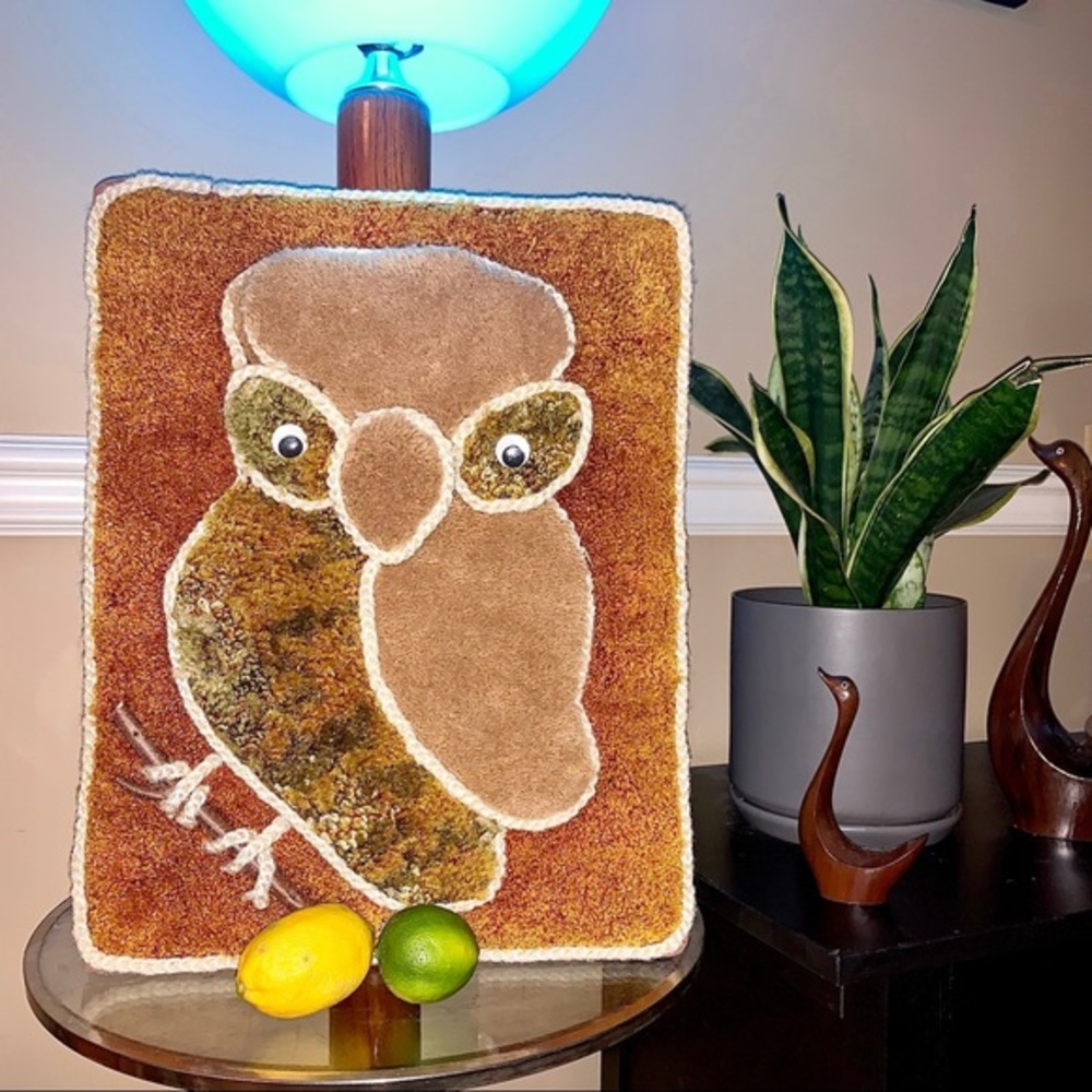 v i n t a g e :: Midcentury Large 3D Owl Carpet Picture Wall Hanging Wood